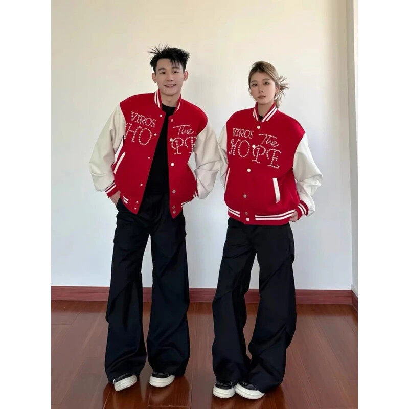 美式复古棒球服外套男款春秋季高级感潮牌痞帅珍珠设计感情侣夹克