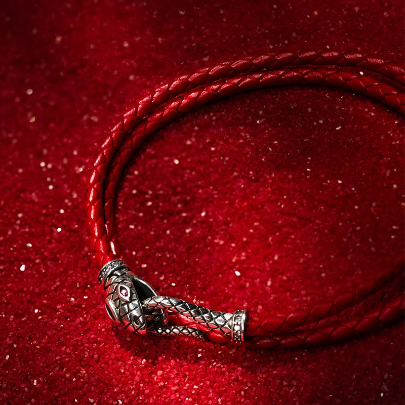 NATIVE STRANGER 925银皮质手链 灵蛇红绳