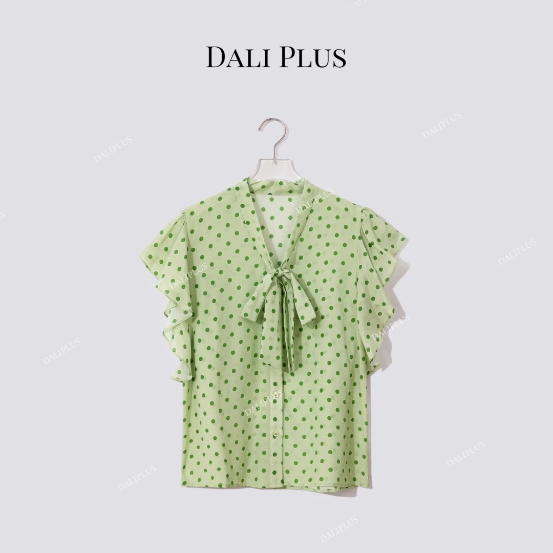 DALI PLUS“绿波点衬衫”飞袖荷叶边飘带衬衫-D5CH4491