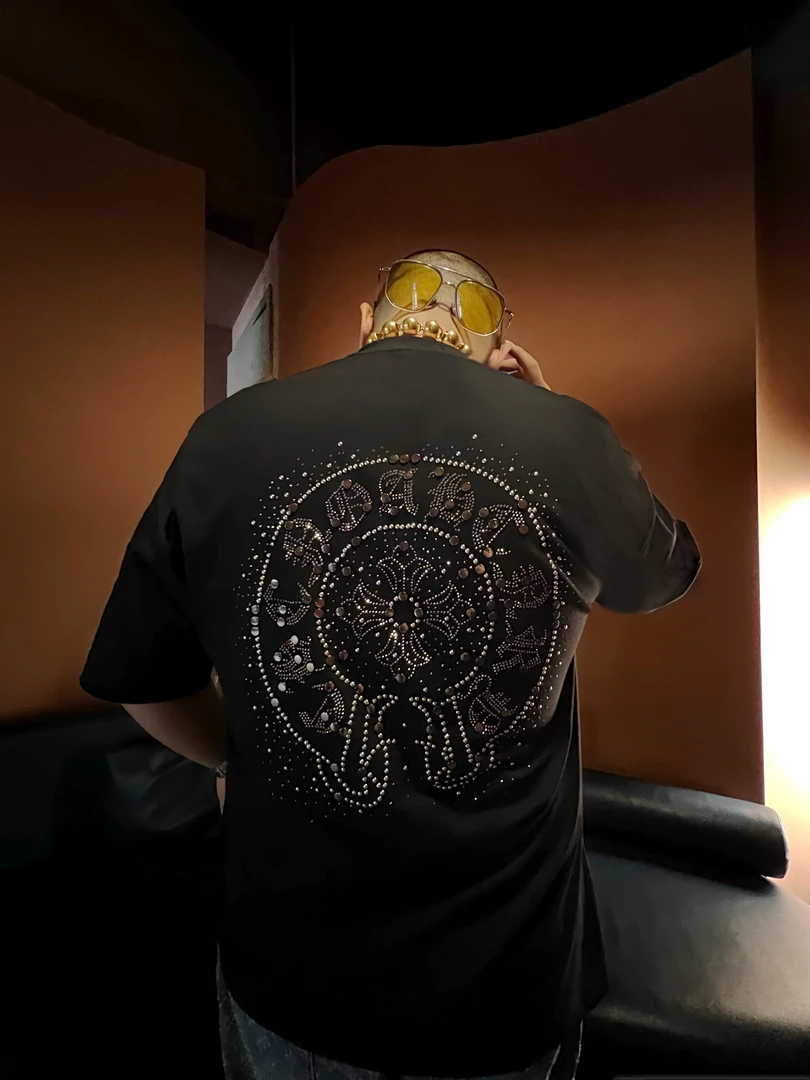 大码高奢圆领夏季克罗男士铆钉短袖T恤高级感百搭烫钻PTX2503