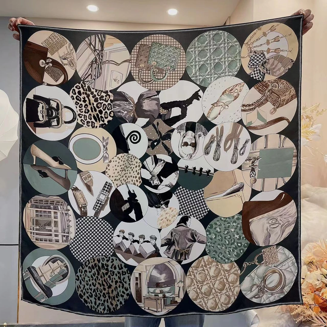 钱塘故事-巴拿绸-时髦女郎桑蚕丝方巾100*100cm！重磅25姆米