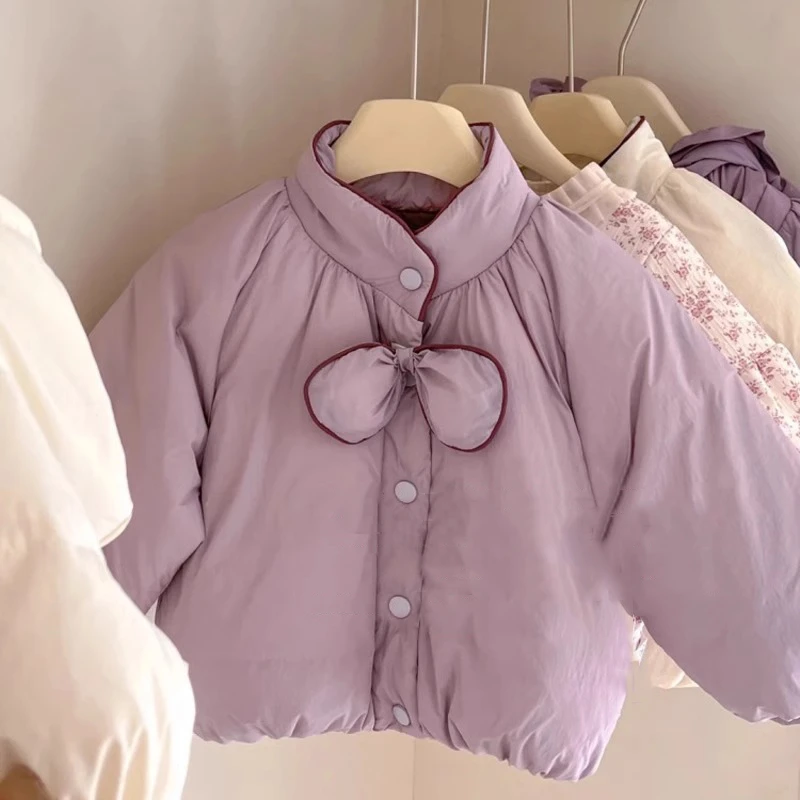 《清仓》童装女童棉服冬装拜年服洋气宝宝紫色蝴蝶结加厚棉衣外套