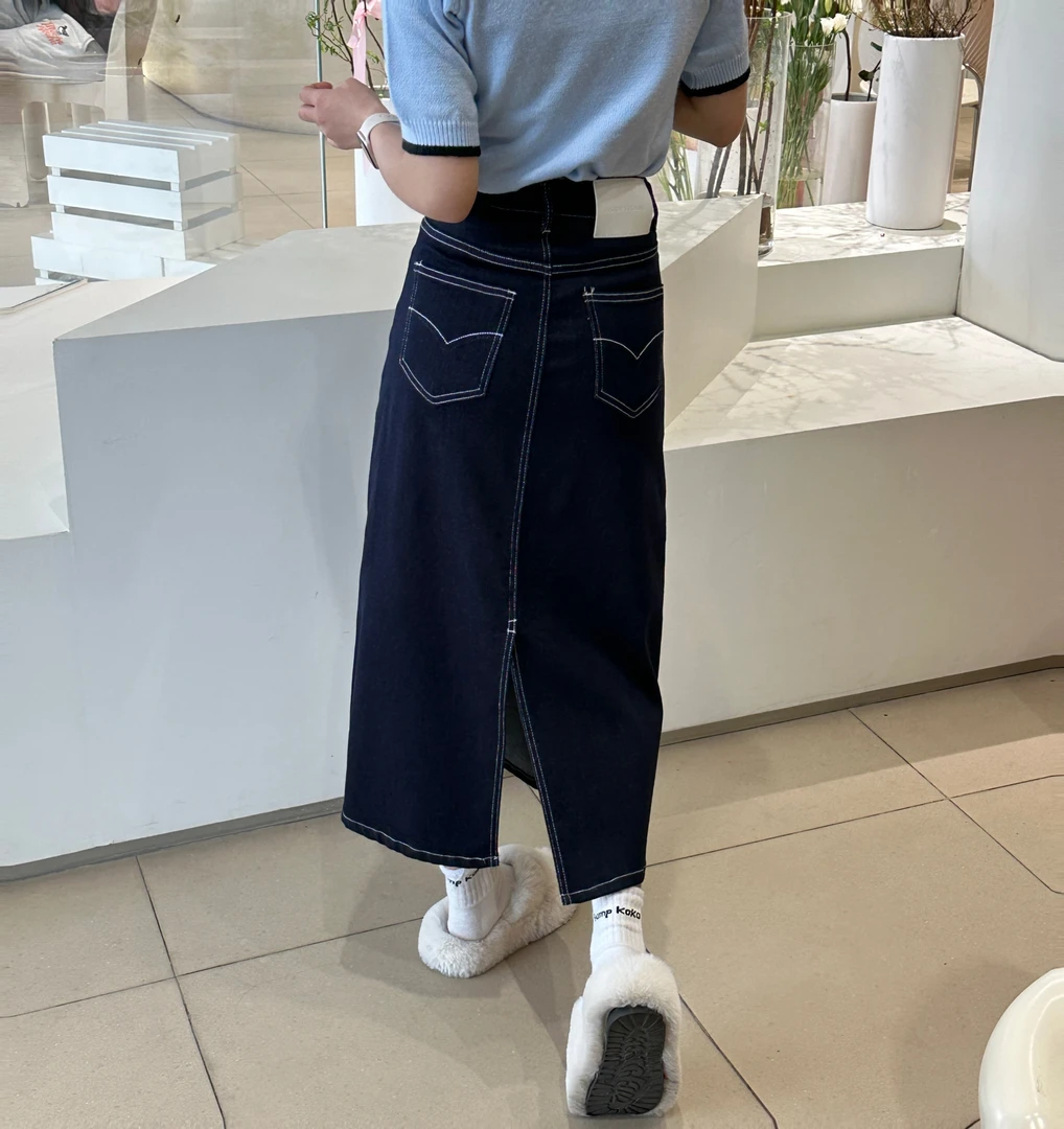 小个子牛仔半身裙2025早春新款显瘦A字裙中长百搭后开叉半身裙