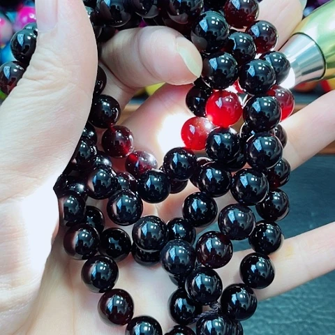 玛瑙未镶嵌手饰黑金血离子108