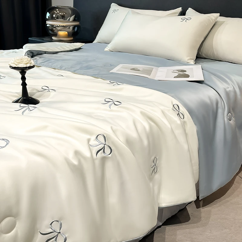 A类凉感冰丝刺绣夏凉被四件套轻奢高级被子床单人床上用品三件套3