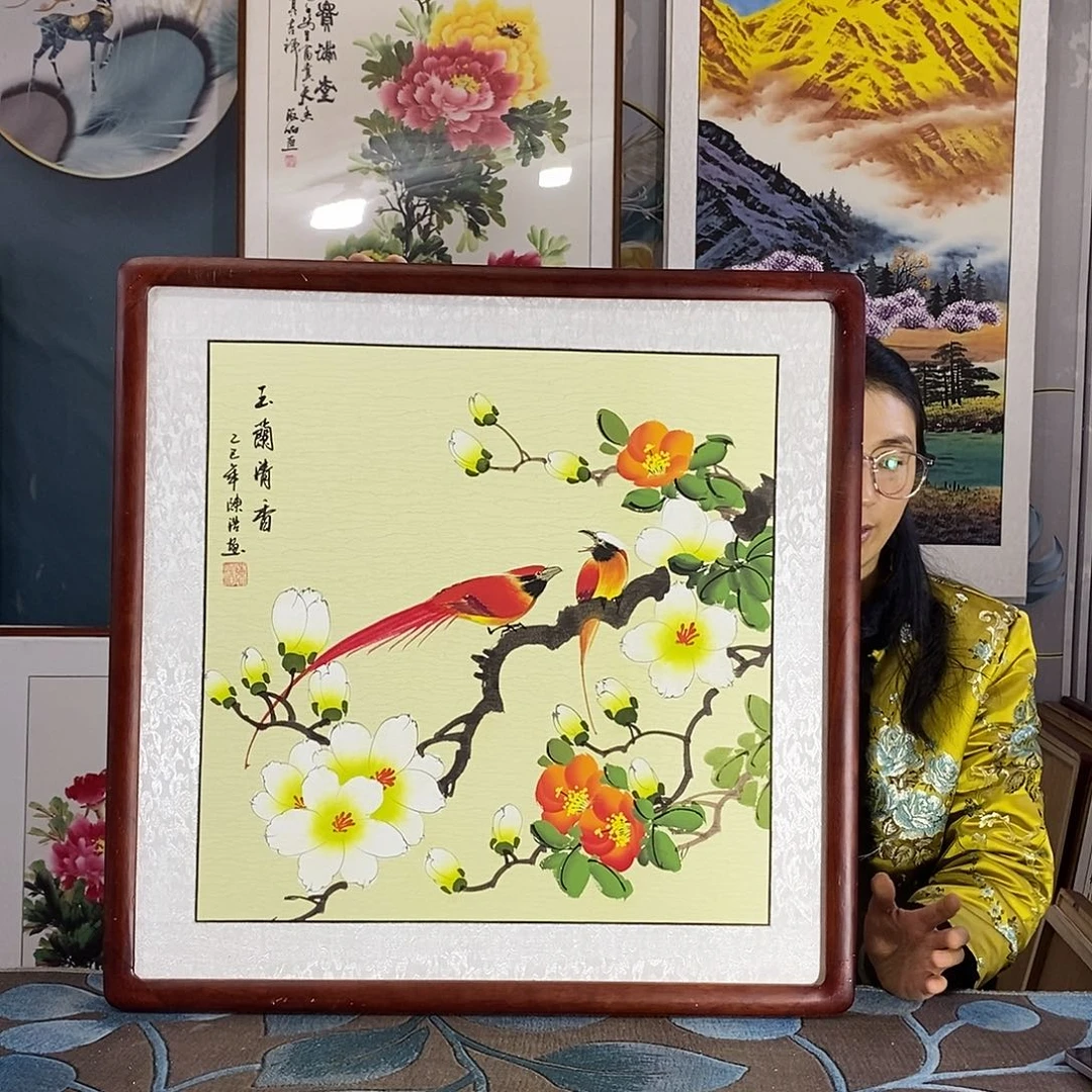 国画手写手绘国画作品带框包邮62✖️62