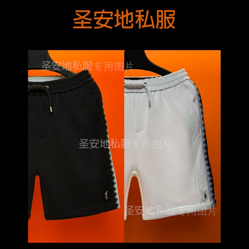 高货轻奢2025年夏季新款针织重磅板正私服拼接刺绣高织四分短裤男