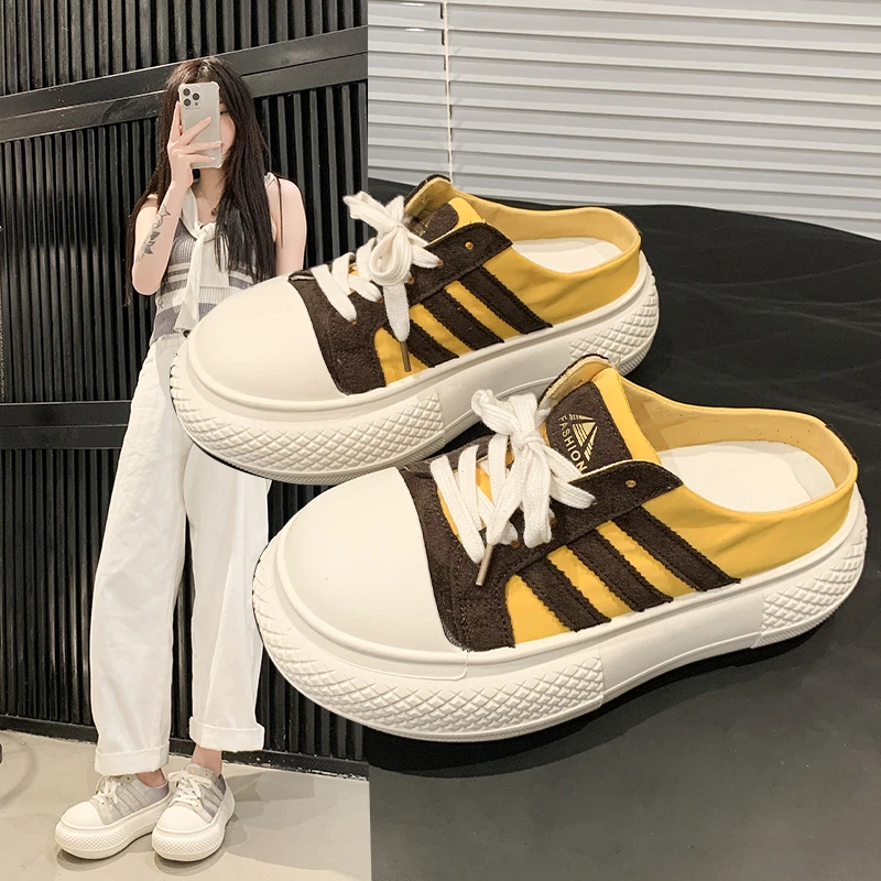 外穿时尚休闲鞋百搭流行真皮厚底内增高包头拖2025夏季新款女款鞋