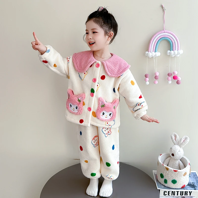 女童睡衣秋冬季加厚珊瑚绒套装女宝宝加厚法兰绒小女孩儿童家居服