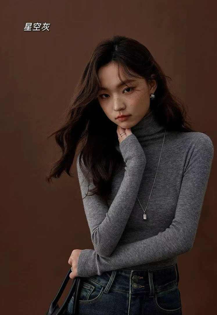 "悦YUE"高级色系弹力高领堆堆领多色针织打底衫