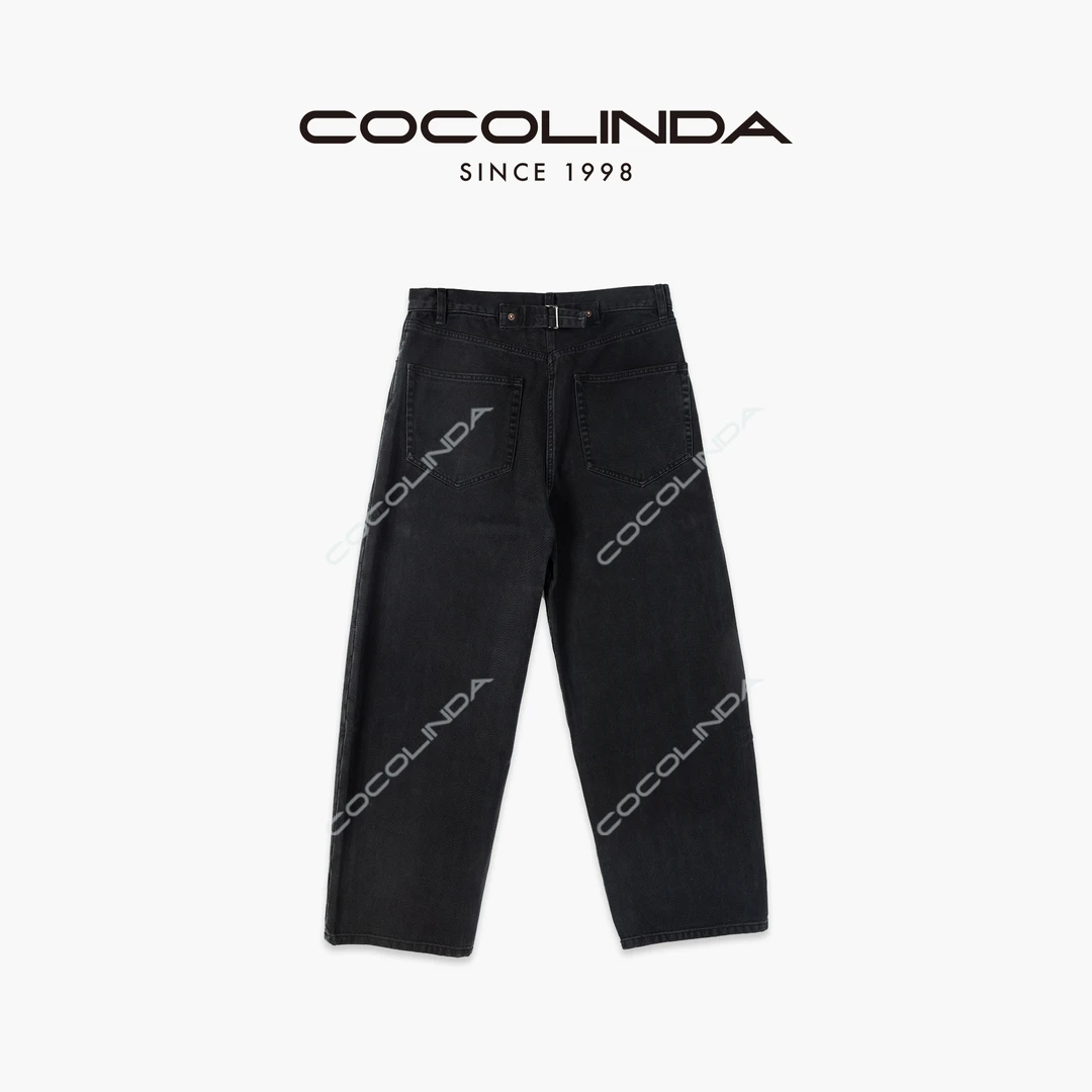 COCOLINDA | 拉达风100棉'水桶裤'丹宁阔版后系扣四季牛仔裤P2279