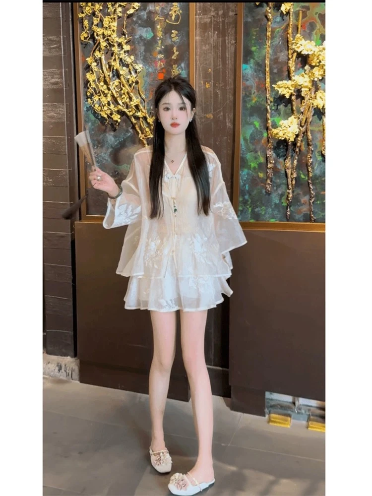 复古时尚长袖衬衫+短裙套装2025新款设计感小众宽松休闲女装