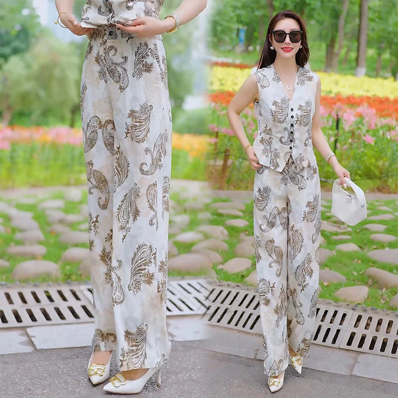 时尚气质套装女2025夏季新款洋气显瘦设计感背心上衣阔腿裤两件套