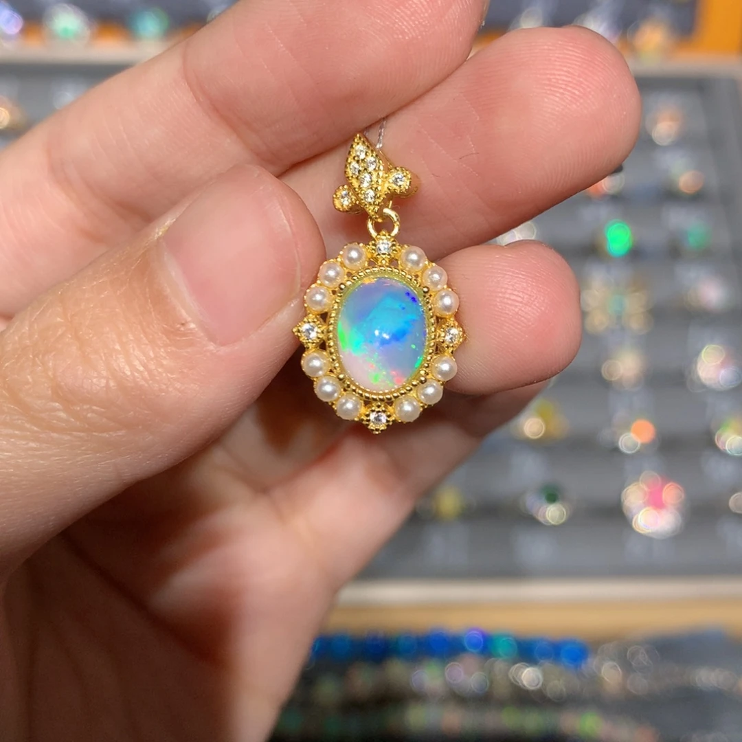 银S925镶嵌欧泊欧泊吊坠y