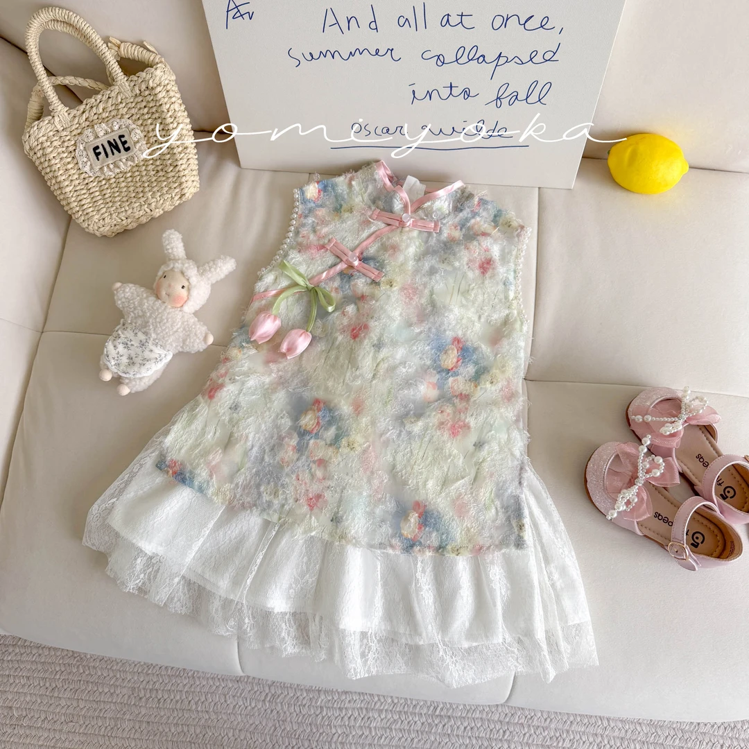 【现货】252-优米优卡-童装2025夏季新款刺绣花朵无袖连衣裙-252090