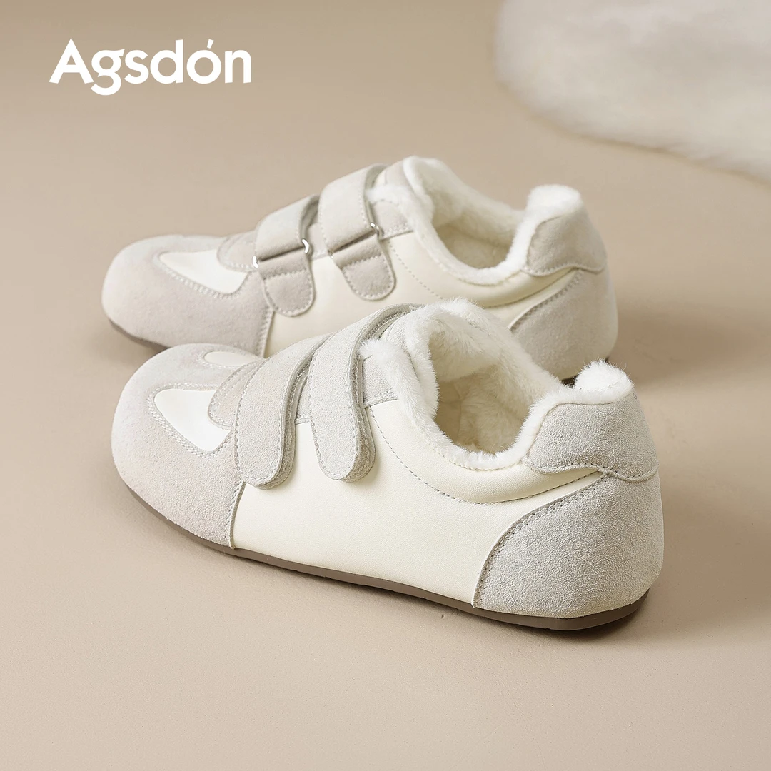 奥古狮登白色德训鞋女2025新款冬季厚底加绒棉鞋子运动保暖雪地靴