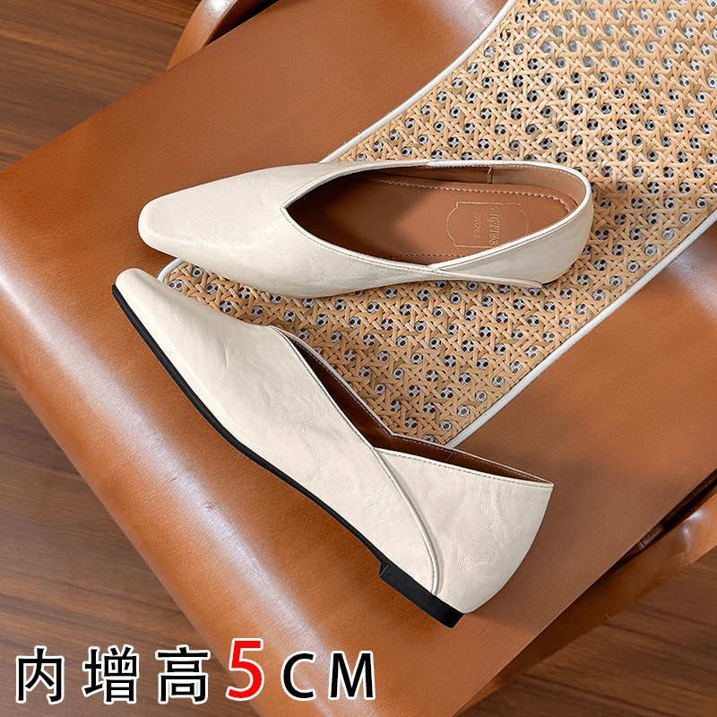 羊皮版~内增高玛丽珍女鞋2025新款春秋季小方头浅口厚底单鞋真皮
