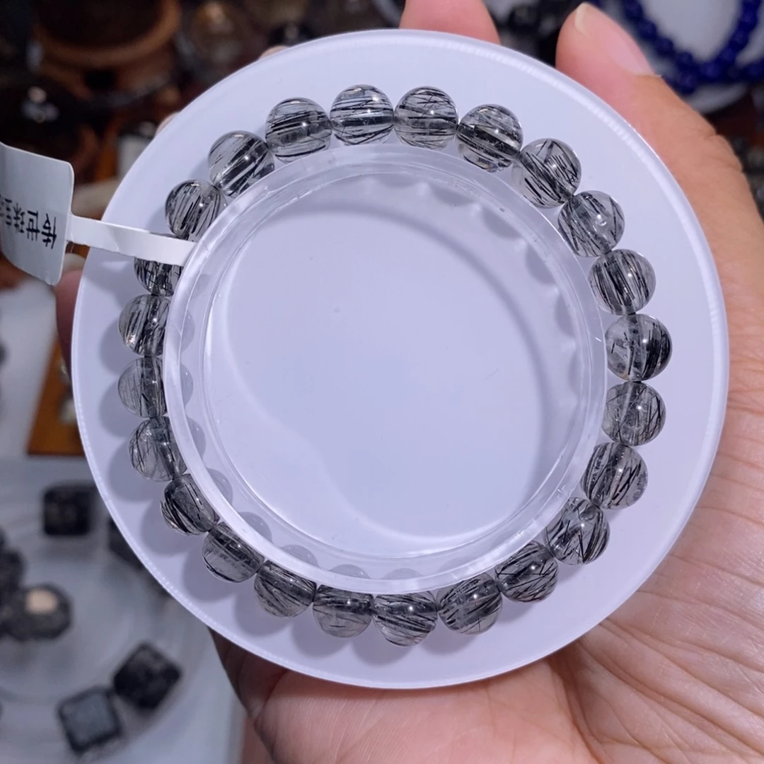 水晶手链未镶嵌顺发黑发晶 7mm