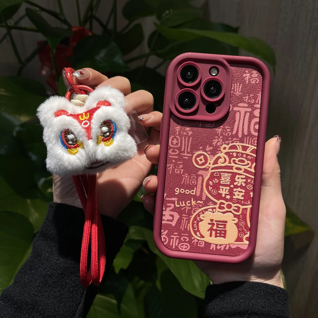 新年中国风手机壳适用苹果华为荣耀小米镜头全包防摔多福财神（天）