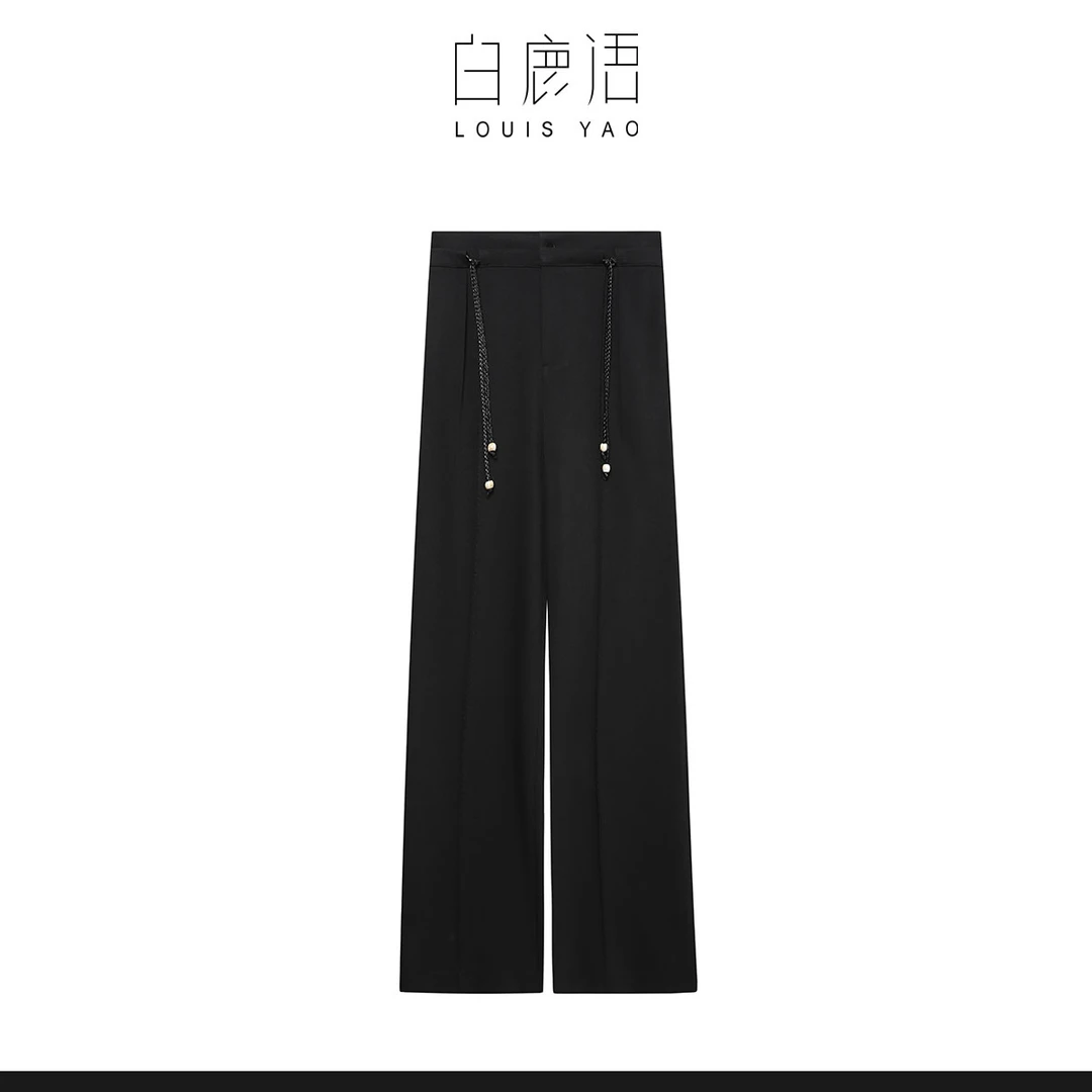 白鹿语女装时尚高腰长款无弹阔腿垂感女式休闲裤BY20229