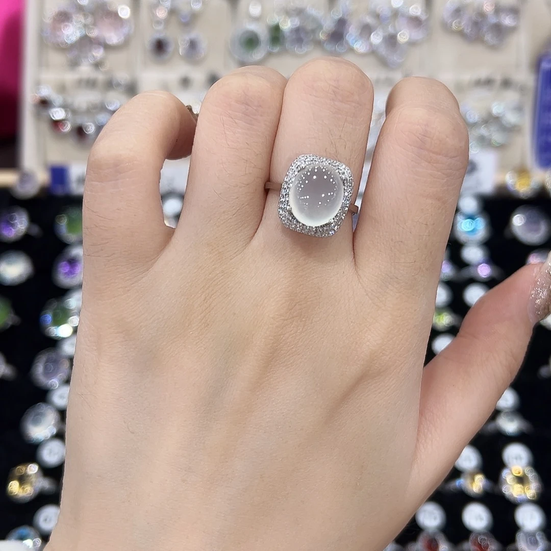 蛇纹石玉银S925镶嵌戒指