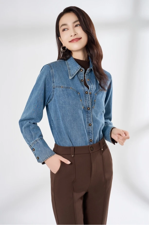 姚领YAOLY新品牛仔衬衫