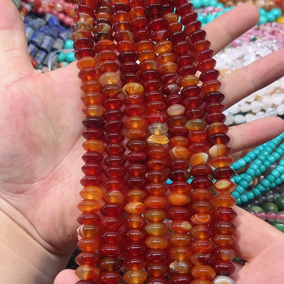 玛瑙/玉髓合金珠宝半成品红玛瑙飞碟短条12mm