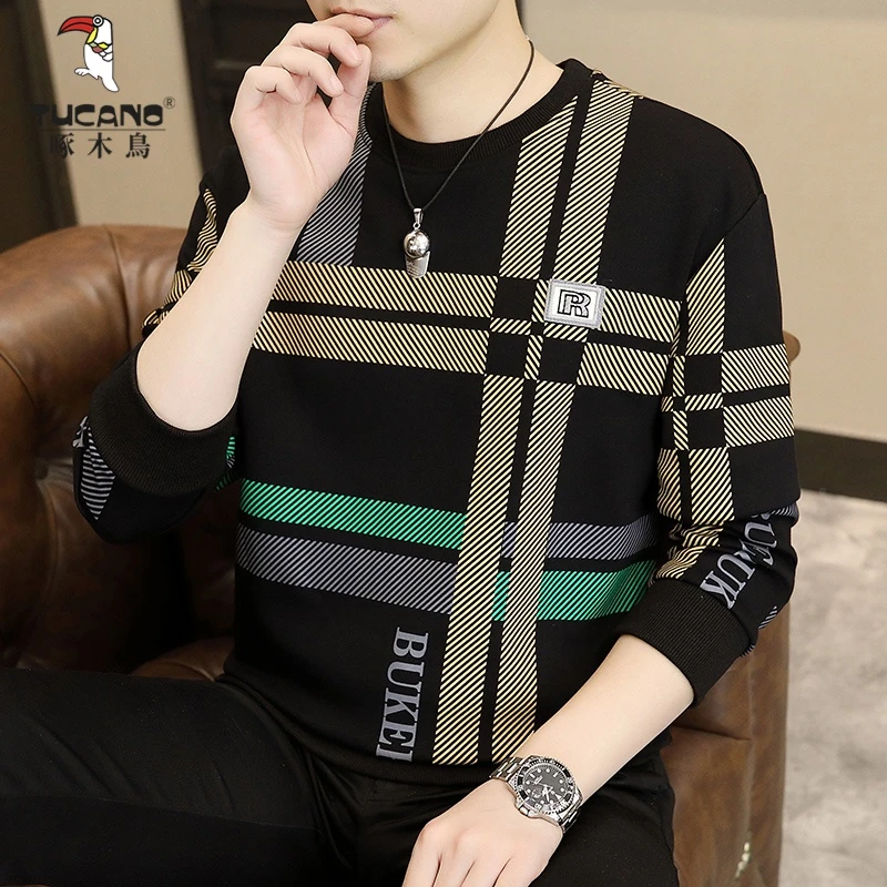 男士长袖T恤圆领潮流套头卫衣青年字母休闲体恤春秋季外套上衣服