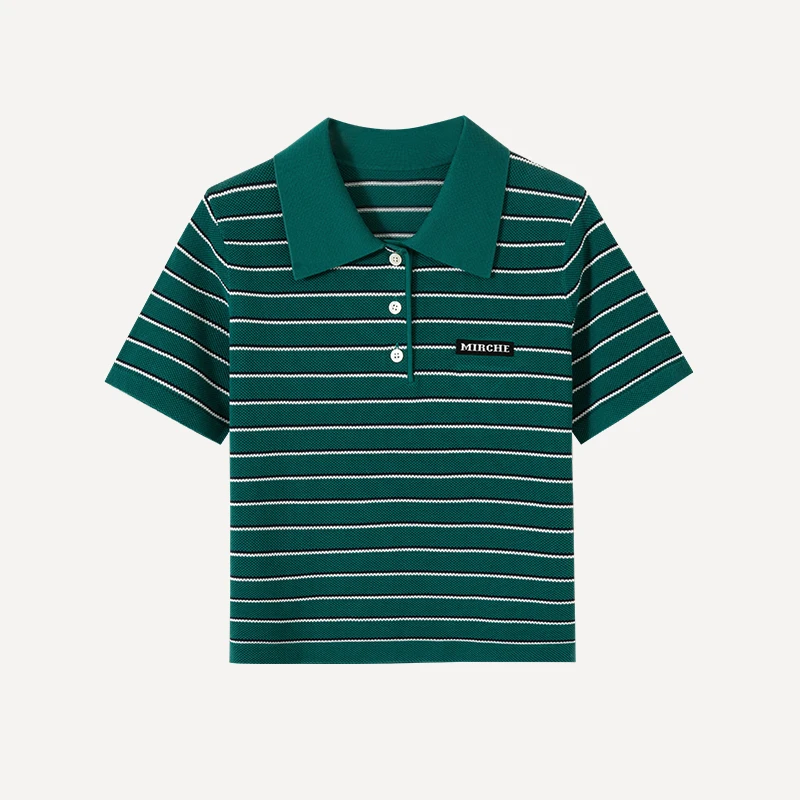 5MDT005【绿精灵】【MIRCHE】设计师高端时尚气质条纹POLO衫