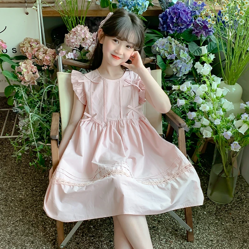 女童夏装连衣裙2025新款洋气儿童夏季棉布公主裙女孩大童飞袖裙子