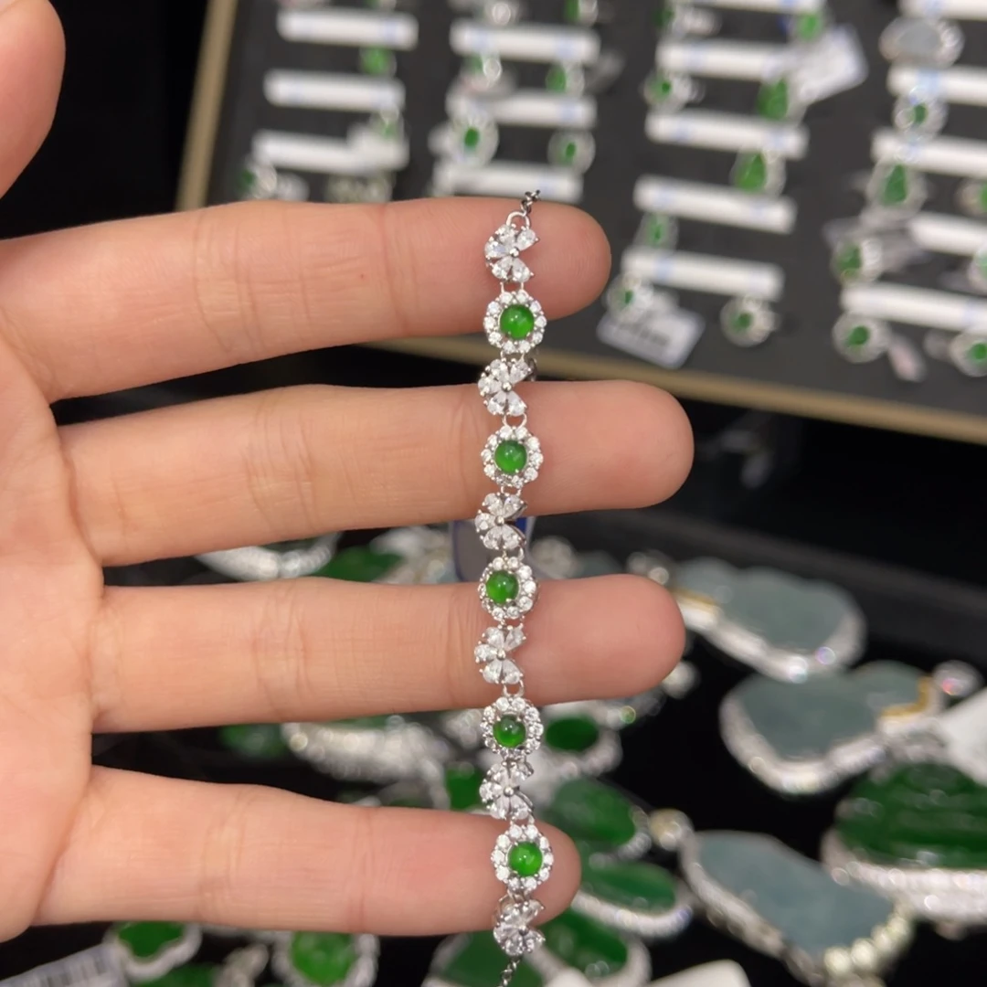 翡翠戒指银S925镶嵌翡翠手链