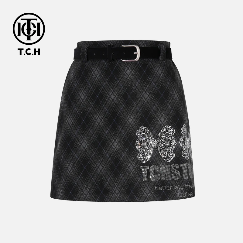 下架款钻工艺时尚休闲百搭秋冬半身裙女T75C22E1022轻奢tch