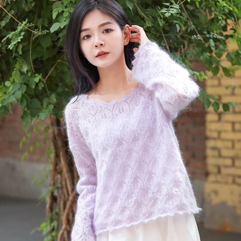 毛儿手作 紫烟 春日浪漫氛围感毛衣材料包 棒针钩针手工编织 光影