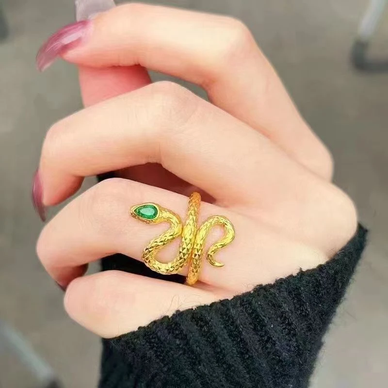戒指 新款轻奢灵蛇戒指 复古金色时尚