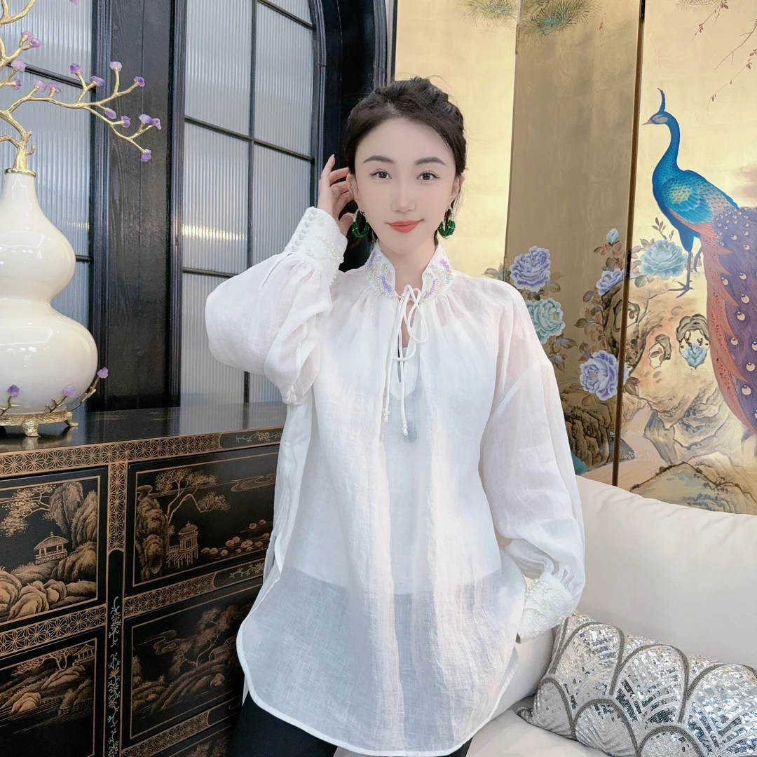 Betty Bairn【清羽】高端系列亚麻刺绣上衣25B-BW8803