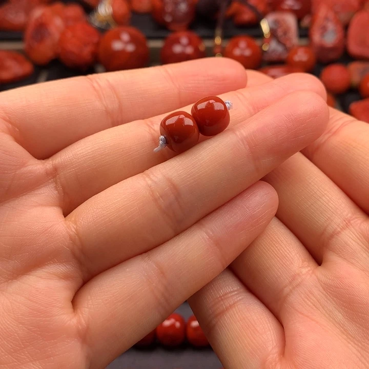南红玛瑙未镶嵌老型对珠9.1MM