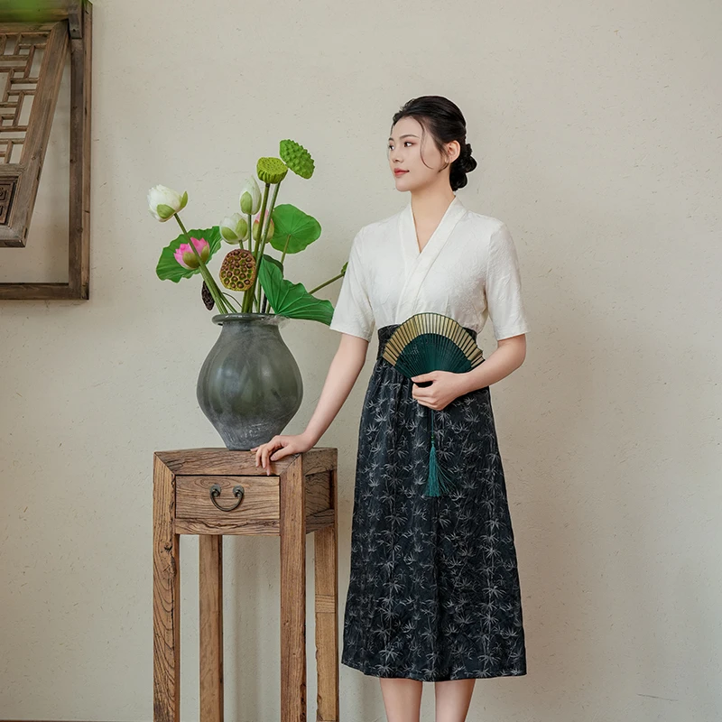 LXDLY28布符夏季原创设计时尚复古国风汉服领连衣裙女