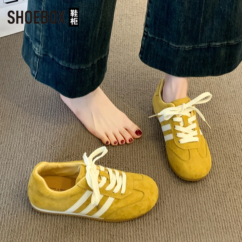 SHOEBOX鞋柜平底阿甘鞋女2025新款秋季百搭黄色德训鞋休闲板鞋