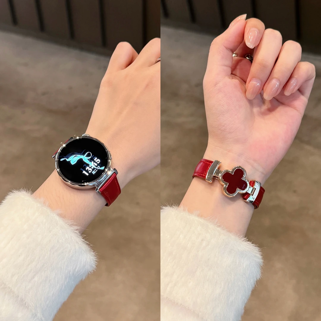 适用华为四叶草磁吸扣皮质手表表带watch3watch4GT5proGT6GT4