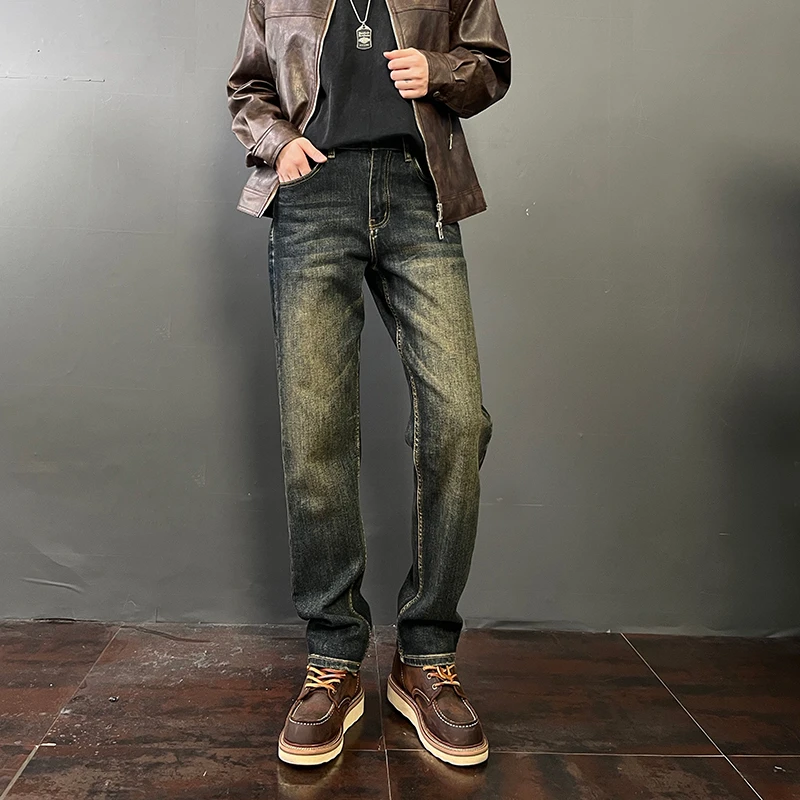 弹力新款款牛仔裤经典美式宽松直筒休闲潮流复古时尚牛仔裤男款
