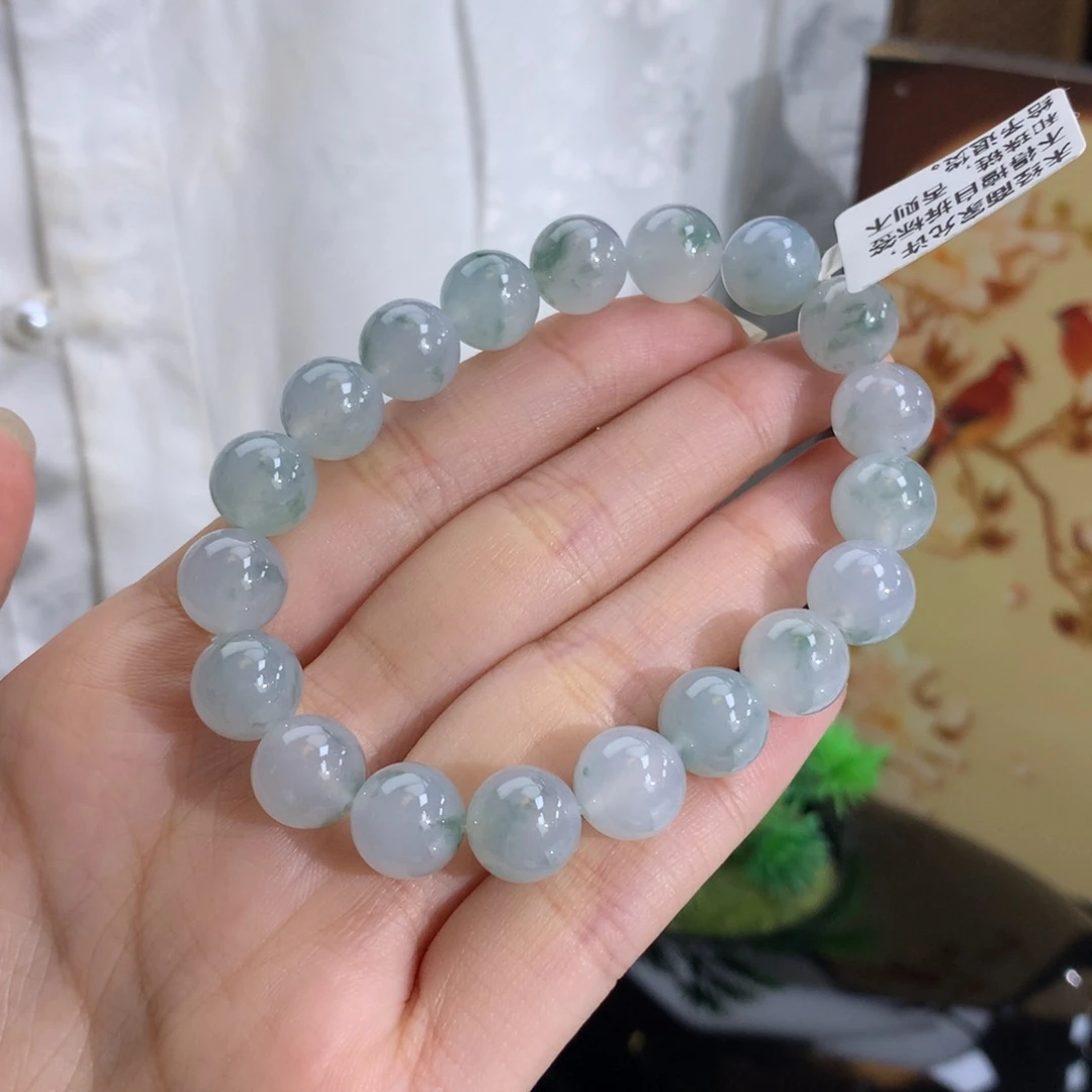 翡翠未镶嵌手串卡10冰胶飘绿花