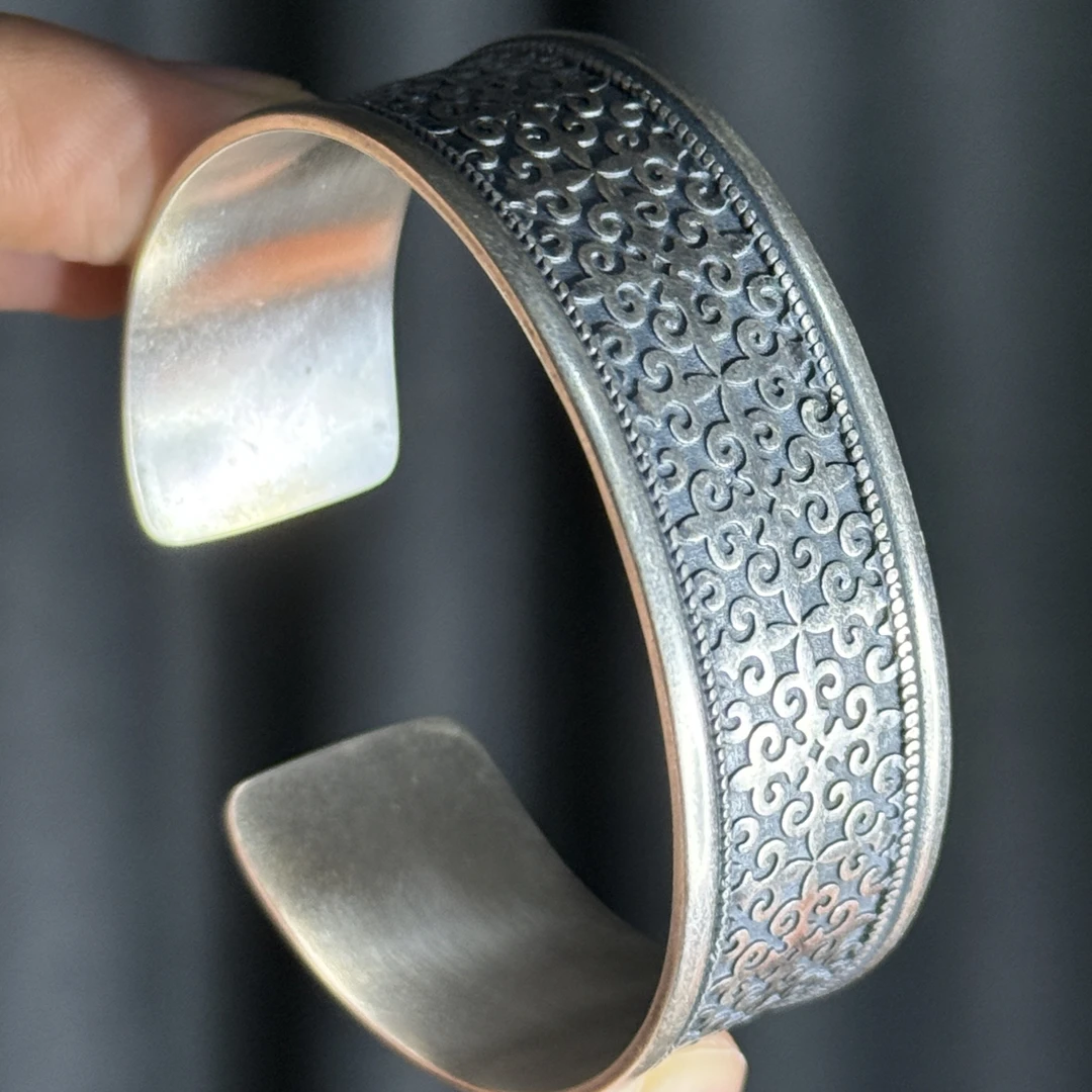 足银手镯 纯银s990手镯全长16.5㎝宽2CM复古款介意慎拍约31克