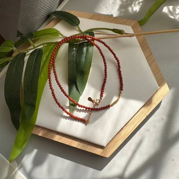 新中式国风毛衣链极细天然南红小米珠项链