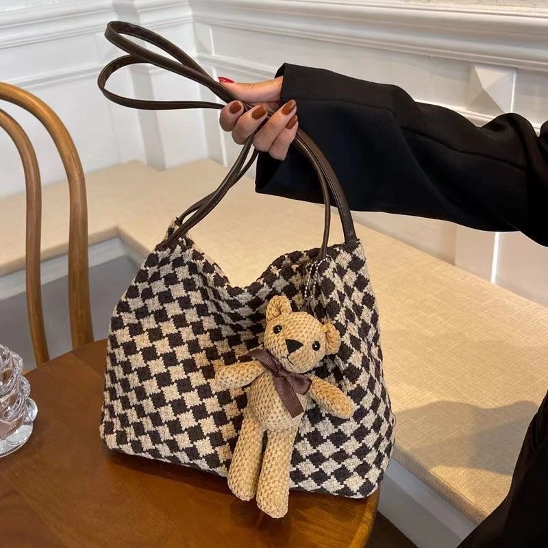 秋冬上新大容量格子包时尚气质百搭大气ins托特包单肩包其他收纳