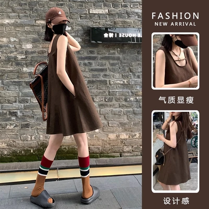 孕妇连衣裙夏装法式无袖上衣韩版宽松小个子外出孕妇网红背心裙子