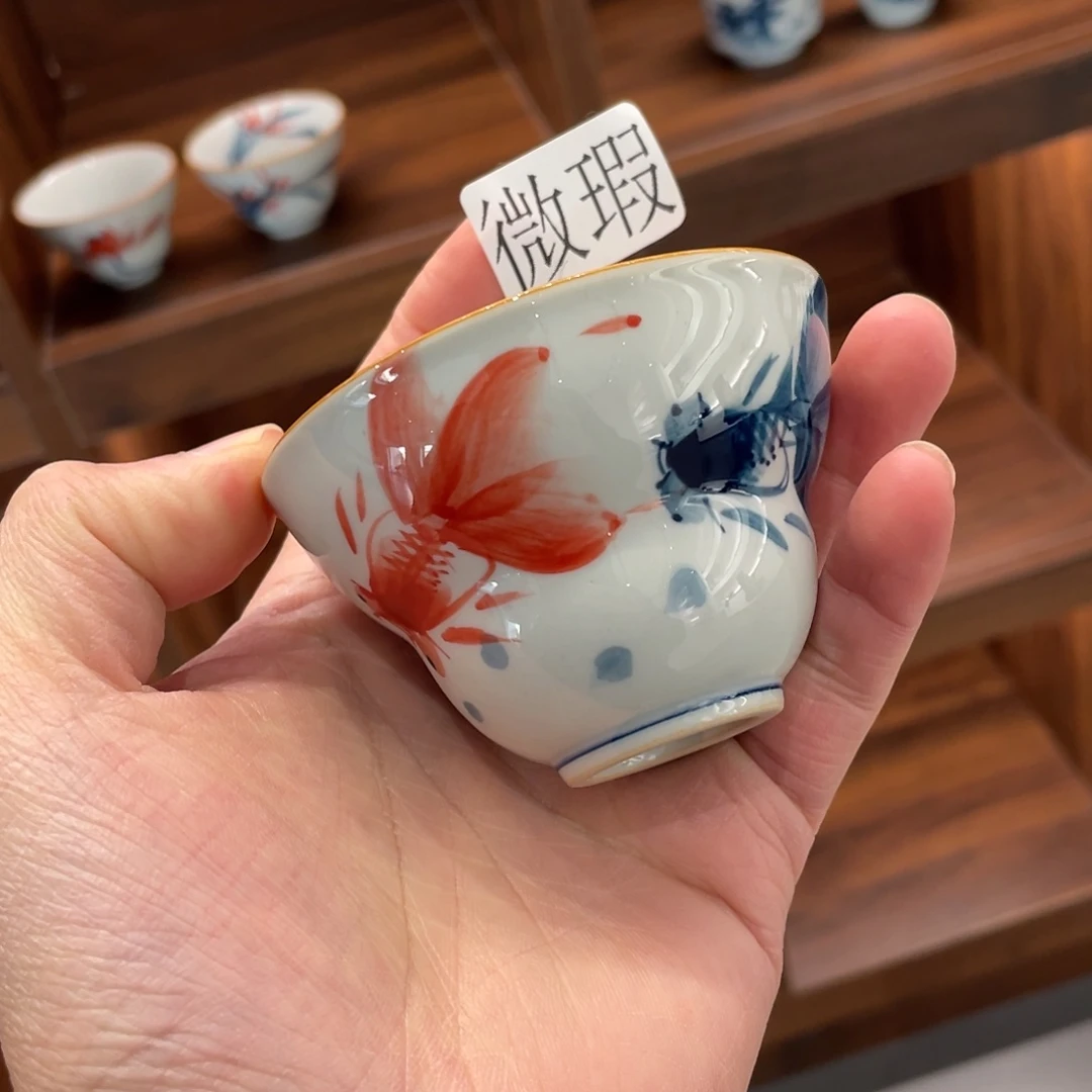釉下手绘茶具微瑕