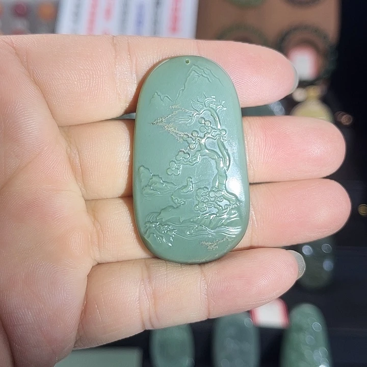 和田玉未镶嵌吊坠(不含链)山水草花牌子