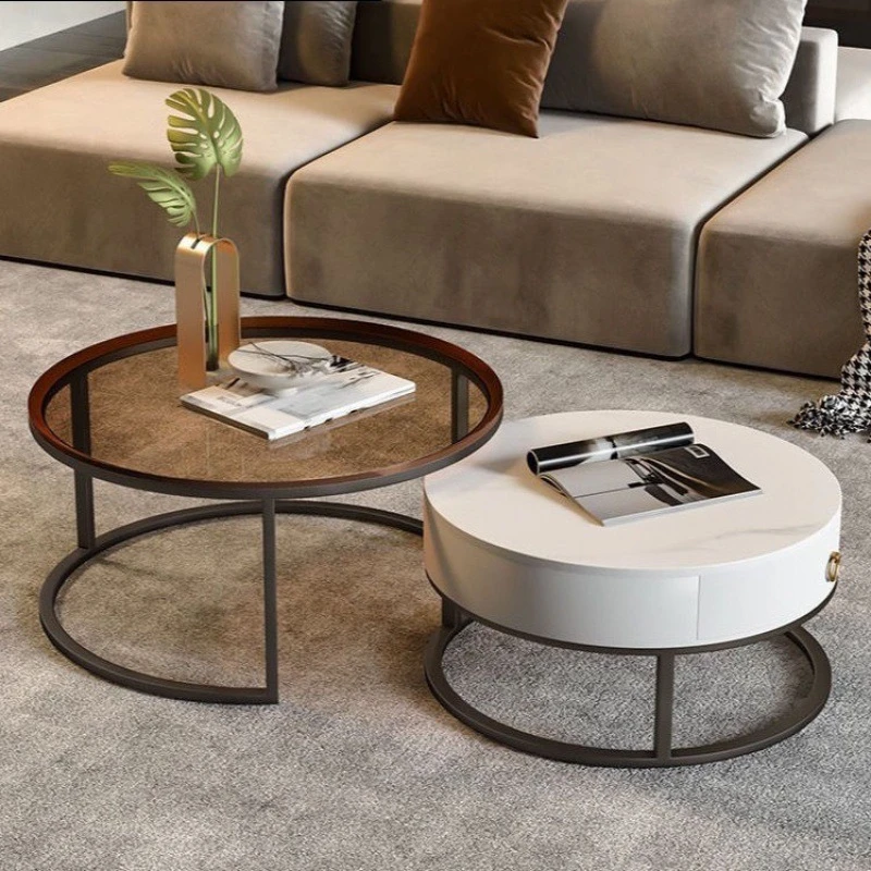 形茶几钢化玻璃创意铁艺茶几边#北欧茶几客厅现代简约伸缩组合圆