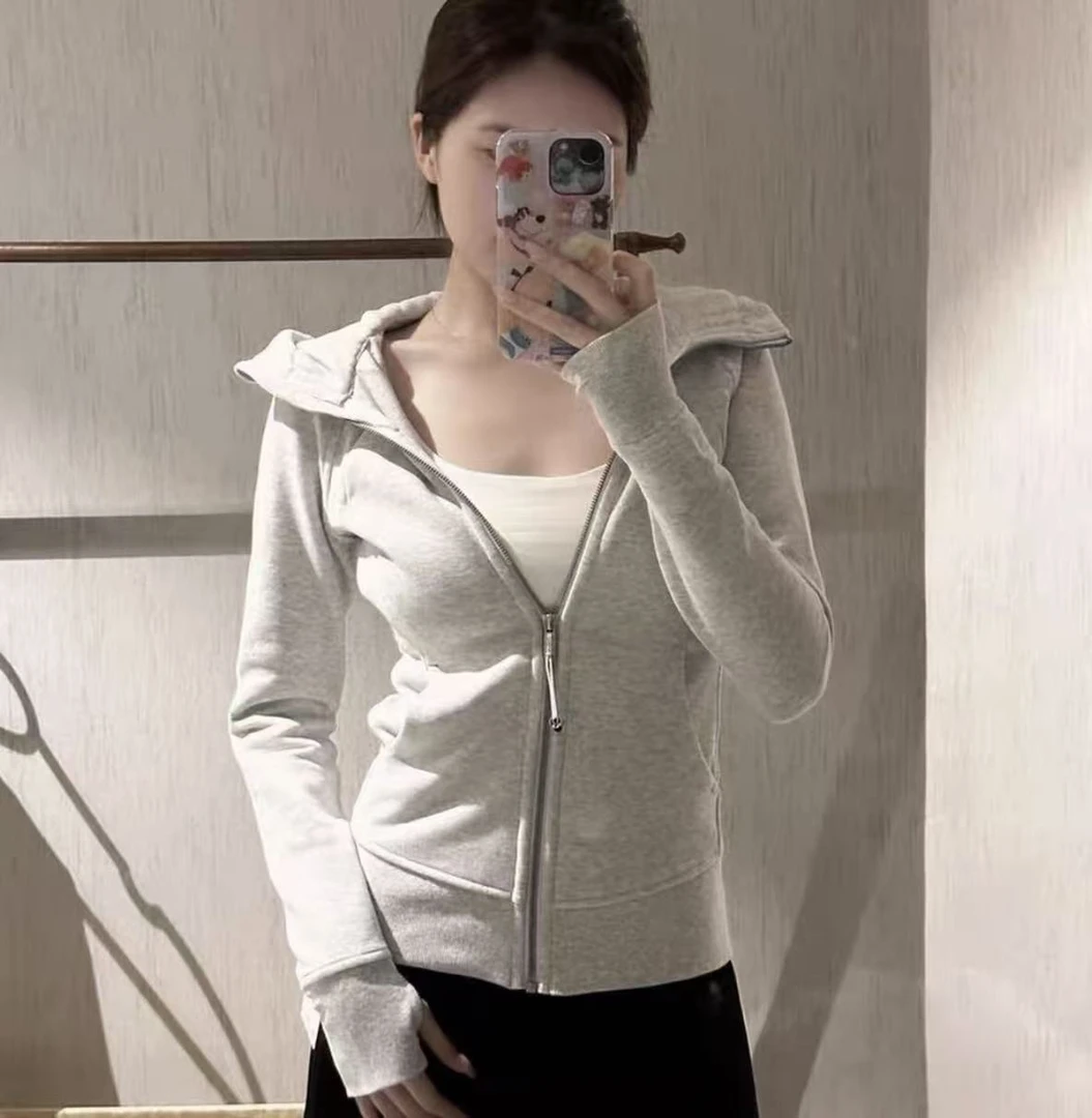 秋冬新款全拉链长袖卫衣修身显瘦百搭瑜伽服出游运动连帽外套卫衣