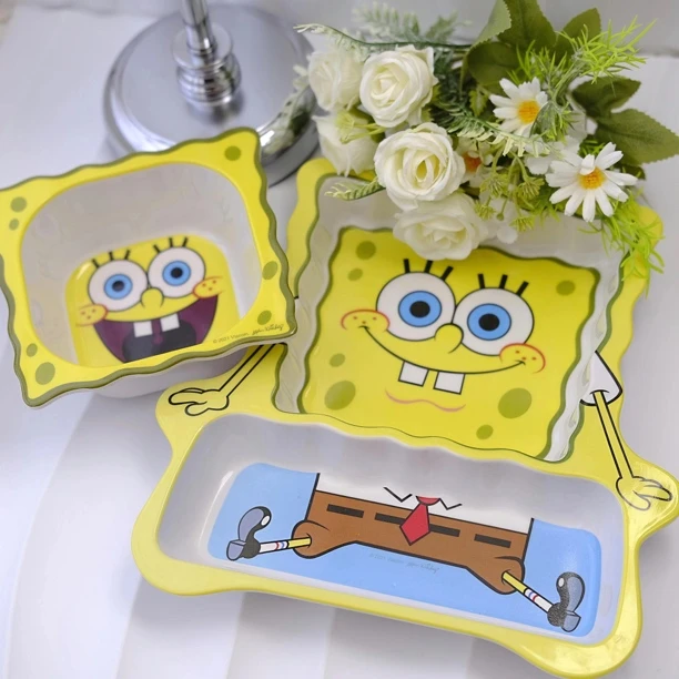 可爱卡通海绵宝宝密胺分餐盘 密胺盘 米饭碗